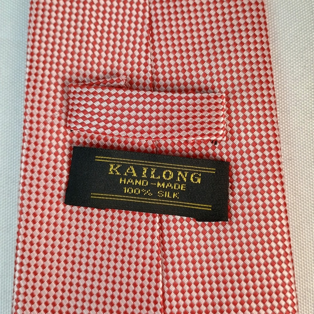 Kailong Red & White Check Pattern 100% Silk Handmade Necktie Tie‎